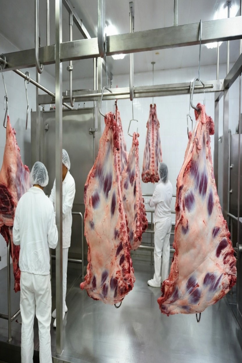 Carcasses chilling in cold storage
